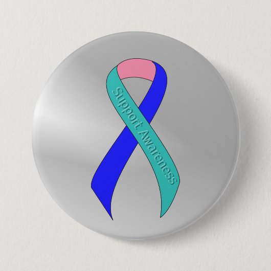 Ondersteuning voor blauwgroen/roze/blauw lint ronde button 7,6 cm (Voorkant)
