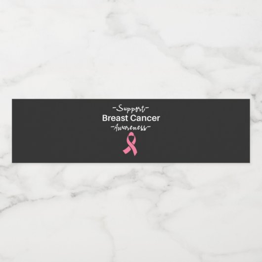 Ondersteuning voor borstkanker Roze lint Waterfles Etiket (Enkel label)