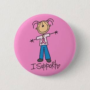 Ondersteuning voor Breast Cancer bij Stick Figuur Ronde Button 5,7 Cm