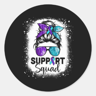 Ondersteuning voor Squad Messy Bun Zelfmoordpreven Ronde Sticker