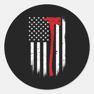 Ondersteuning voor thin Red Line Flag Ax Firefight Ronde Sticker