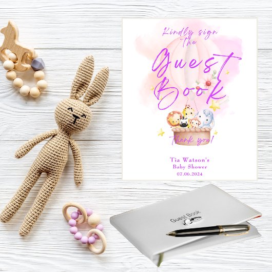 Onderteken het Gastenboek Baby Dieren Safari Reclamebord Met Voetstuk