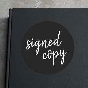Ondertekend exemplaar   Handtekening auteur zwart- Ronde Sticker