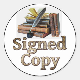 Ondertekende kopie boeken en Quill 2 Ronde Sticker