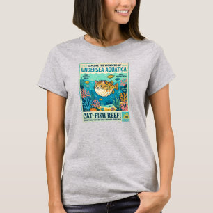 Onderwater Aquatica Katvis Retro Reis Kunst T-shirt