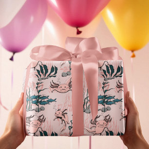 Onderwater Axolotl Roze & Groen Kinder Dier Cadeaupapier