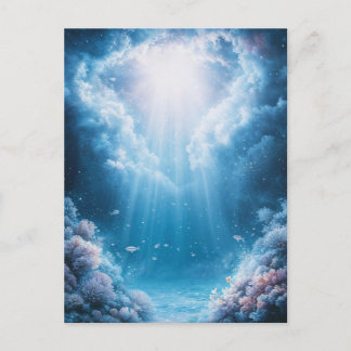Onderwater Blauw Koraalrif met Zonnestralen Briefkaart