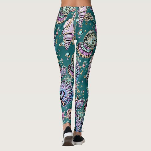 Onderwater Blauwgroen Luxe | Groene Pastel gouden Leggings (Achterkant)
