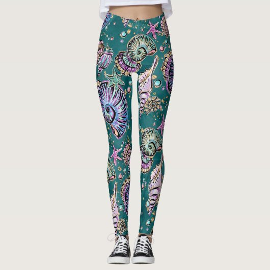 Onderwater Blauwgroen Luxe | Groene Pastel gouden Leggings (Voorkant)