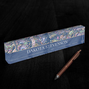 Onderwater Blue Luxe   Pastel gouden schelpen Naambordje
