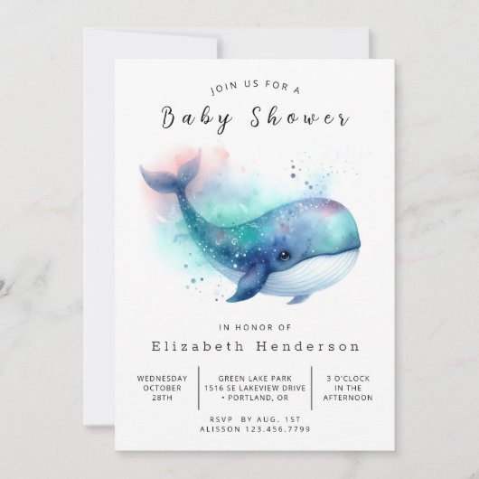 Onderwater Custom Whale Baby shower Kaart (Voorkant)