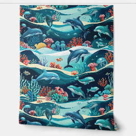 Onderwater dolfijn & koraalrif schil en stok behang