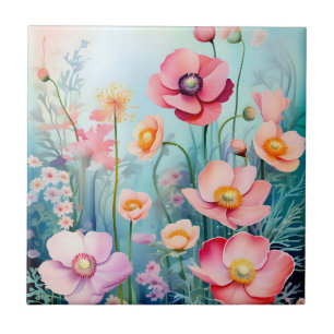 Onderwater Elegante Waterverf Anemonen Tegeltje