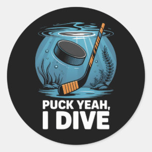 Onderwater Hockey Speler Puck Ja Duik Sport Aqua Ronde Sticker