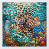 Onderwater Leeuw vis Glas in lood kunst Raamsticker (Vel)