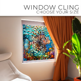 Onderwater Leeuw vis Glas in lood kunst Raamsticker
