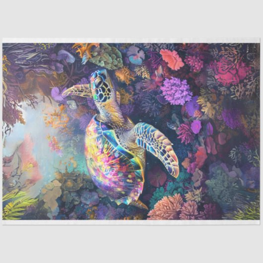 Onderwater Levendige Zee Turtle Decoupage Tissuepapier (Voorkant)