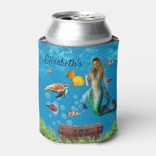Onderwater Mermaid Treasure Hunt Fantasy Blue Blikjeskoeler (Blikje Voorkant)