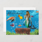 Onderwater Mermaid Treasure Hunt Fantasy Blue Briefkaart (Voorkant / Achterkant)