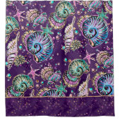 Onderwater Paarse Luxe | Dark Pastel Gold Zee Life Douchegordijn (Voorkant)