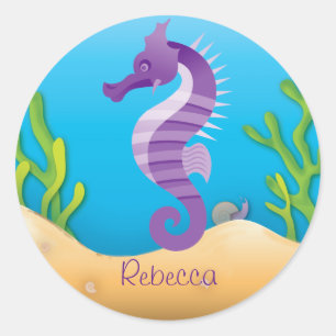 Onderwater Paarse zeepaardje Ronde Sticker