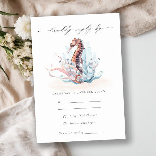 Onderwater Seahorse Seaweed Coral Wedding RSVP Kaartje