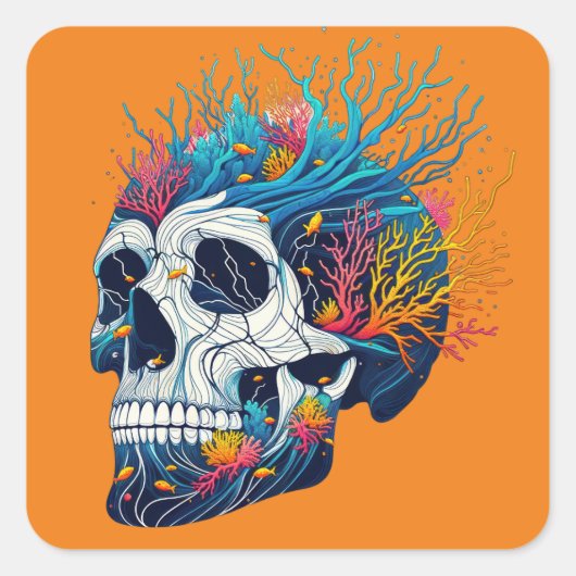 Onderwater Skullscape Vierkante Sticker (Voorkant)