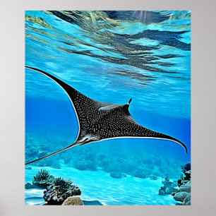Onderwater spotted ray ontwerp poster