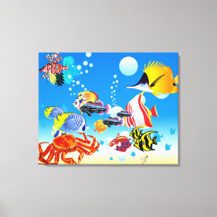 Onderwater Tropical Fish Fantasy Custom 2-Panel Canvas Afdruk