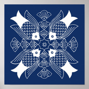 Onderwater Visontwerp met blauwe achtergrond Poster