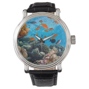 Onderwater vissen en koraal scène horloge