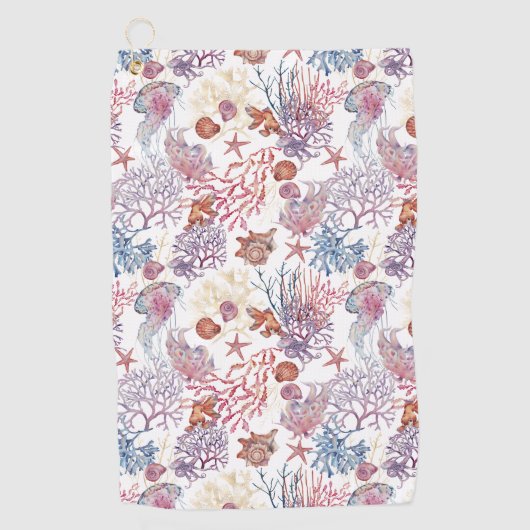 Onderwater Waterverf Compositie Reeks ontwerp 3 Golfhanddoek (Voorkant)