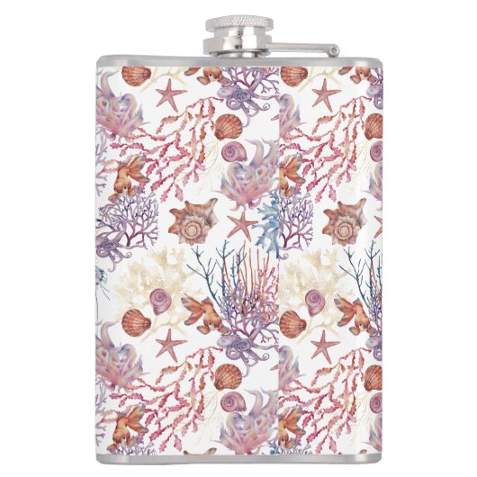 Onderwater Waterverf Compositie Reeks ontwerp 3 Heupfles (Achterkant)