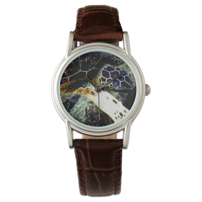 Onderwater Zee Schildpad Vrouwen Lederen Horloge (Voorkant)