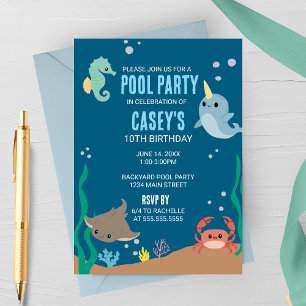 Onderwater Zeedieren Zwembad Feest Verjaardag Kaart