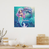 Onderwater Zeemeermin en Dolfijn Poster (Keuken)