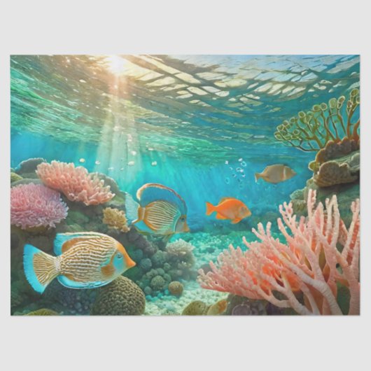 Onderwater Zonneschijn & Tangs, Ontwerp 4 Weefseld Tissuepapier (Voorkant)