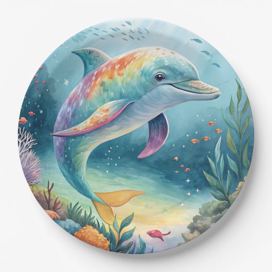 onderwaterdolfijn papieren bordje (Voorkant)