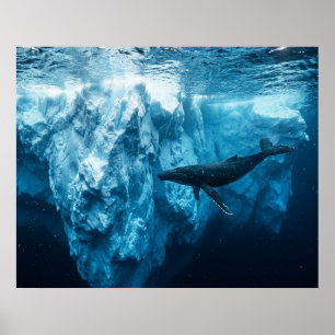 Onderwaterijsberg en een bultige walvis poster