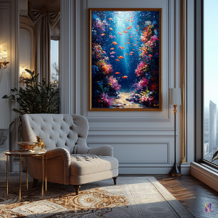 Onderwaterkoraalrif in impressionistische stijl poster