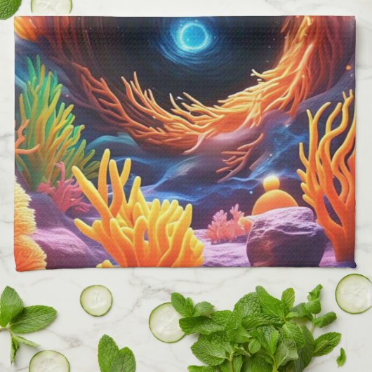 onderwaterkoraalvortex theedoek (Gevouwen)