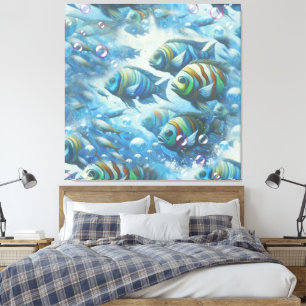 Onderwaterkunst van vis en koraal in acryl canvas afdruk
