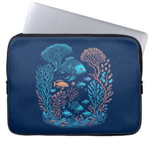 Onderwaterlandschap kleurrijke vissen en koraalrif laptop sleeve