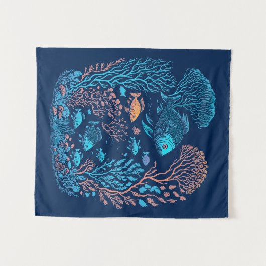 Onderwaterlandschap kleurrijke vissen en koraalrif wandkleed (Voorkant (horizontaal))