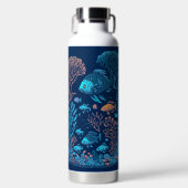 Onderwaterlandschap kleurrijke vissen en koraalrif waterfles (Voorkant)