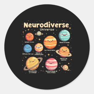 Onderwijs Autisme Bewustzijn Neurodiverse Universu Ronde Sticker