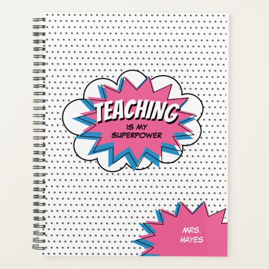 Onderwijs is mijn Superpower Blue Pink Comic Planner (Voorkant)