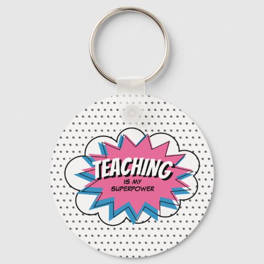 Onderwijs is mijn Superpower Pink Blue Comic-leraa Sleutelhanger (Voorkant)