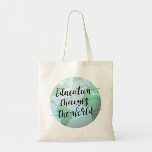 Onderwijs verandert de wereldquote met wereldbol tote bag