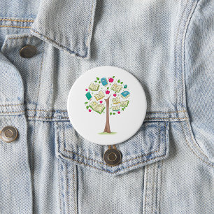 Onderwijsboom van kennis met boeken ronde button 7,6 cm